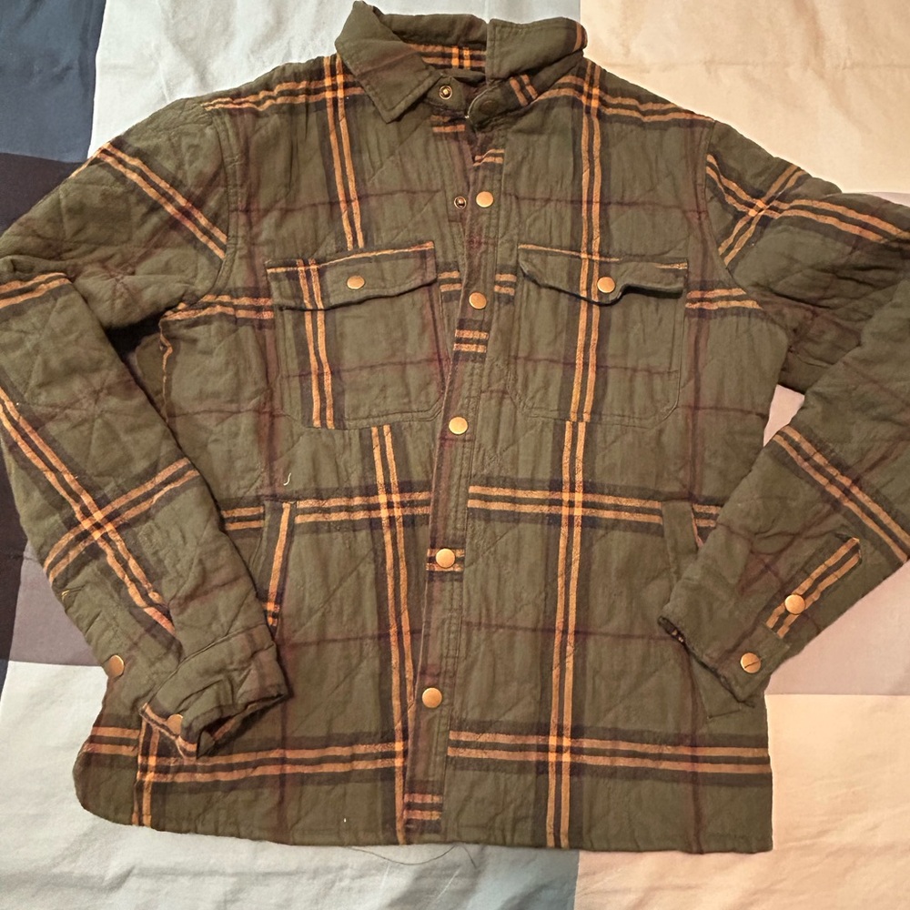 Cotton On Olive Green and Gold Plaid Quilted Jacket